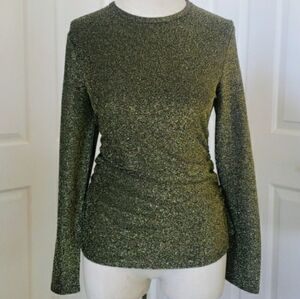 Vintage 90's NINE WEST Gold Black Shimmery Top Long Sleeve Ruched Waist